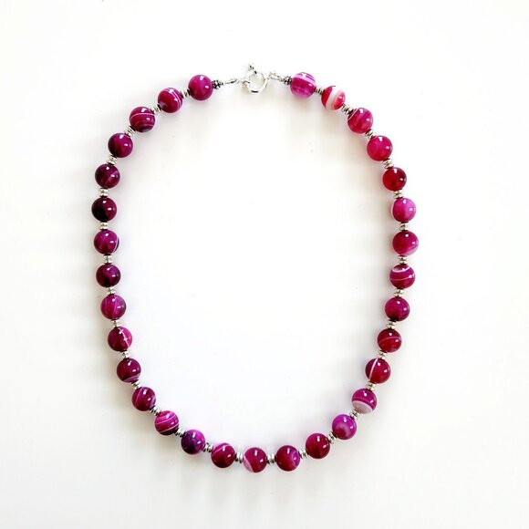 FUCHSIA STRIPE AGATE NECKLACE--18" - Picture 2 of 2